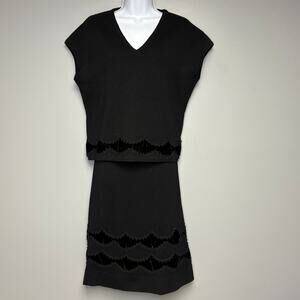 VTG Arbe Made in Italy 100% Wool Velvet Trim Top and Skirt Set Womens Sz 14